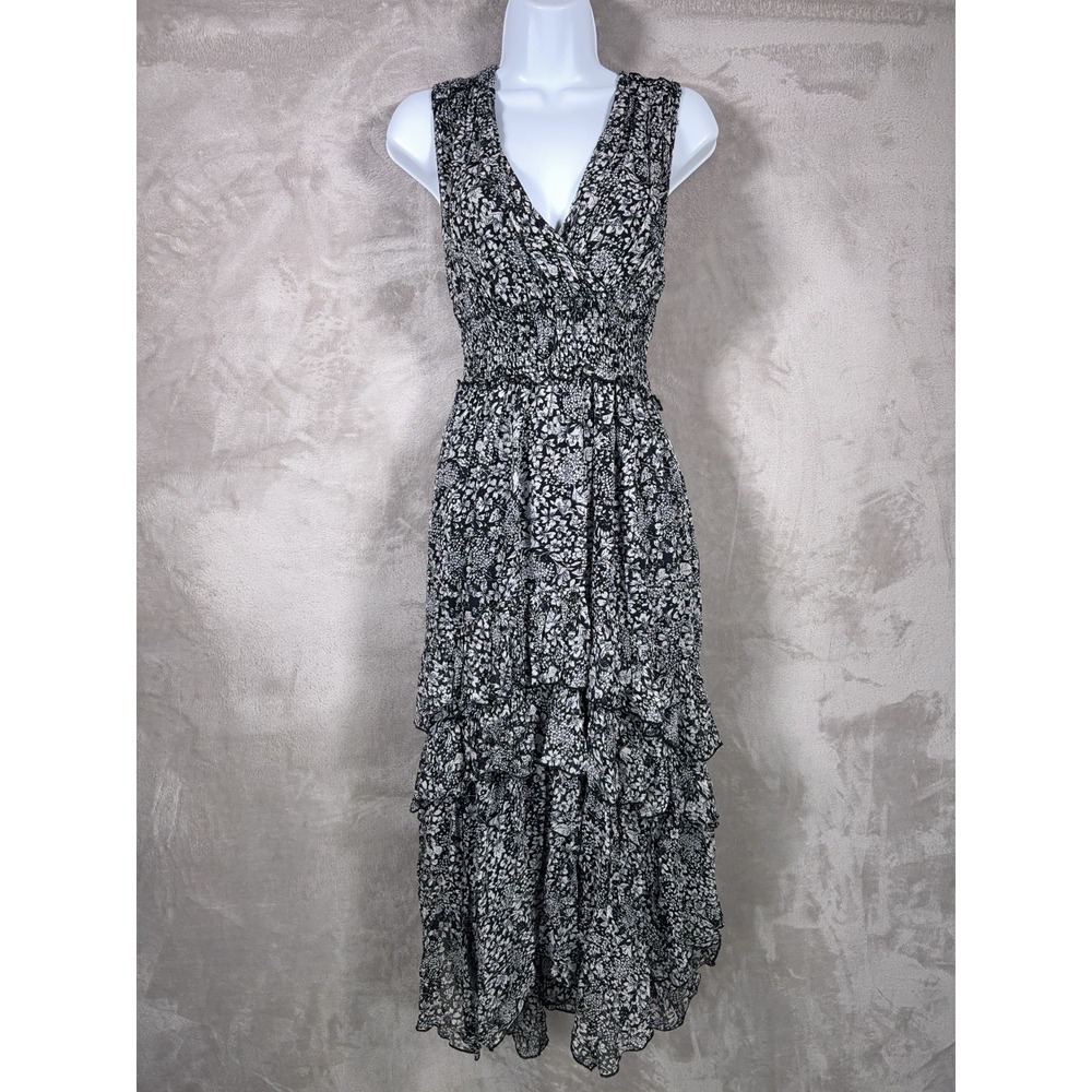 Anthropologie Marcella Smocked Dress Womens XS Multicolor Floral Tiered Boho
